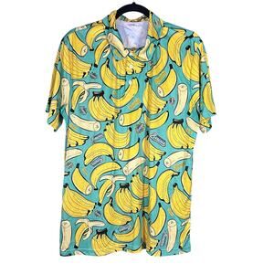 Savannah Bananas Hawaiian Short Sleeve Button Up Shirt Men's Large Green/Yellow